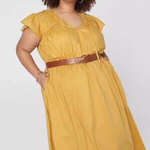 Cap Flutter-Sleeve Tie-Neck Midi Dress Lane Bryant